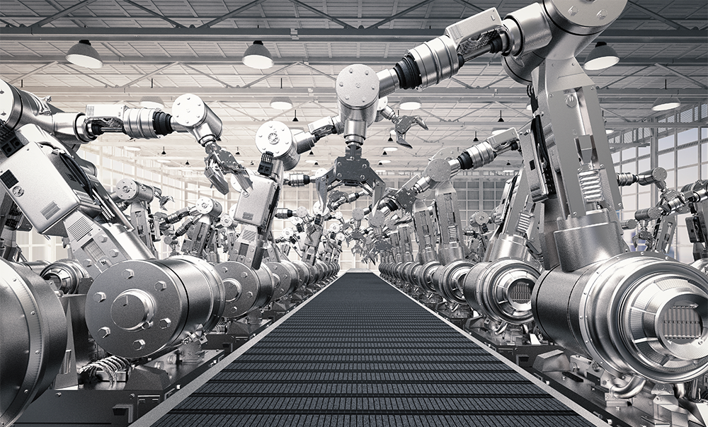 Hero Image - Robotic arms with empty conveyor belt